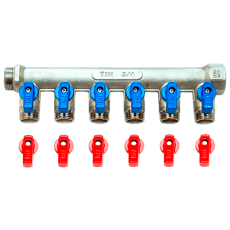 Коллектор 3/4"х5 х1/2" н/р с отсек. кранами TIM