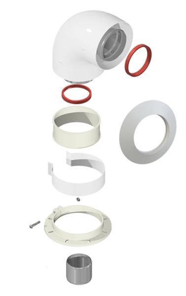 Отвод коаксиальный 90* DN 60/100 мм (мама-мама)