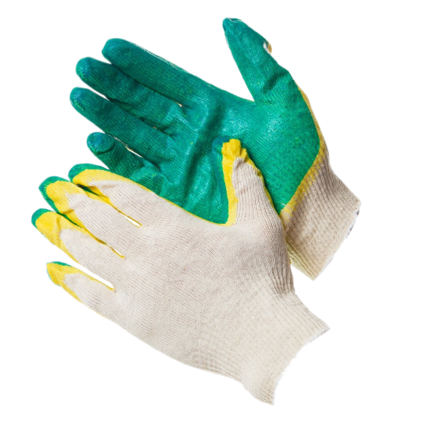 Перчатки ХБ х2 латексый облив зеленые/красные