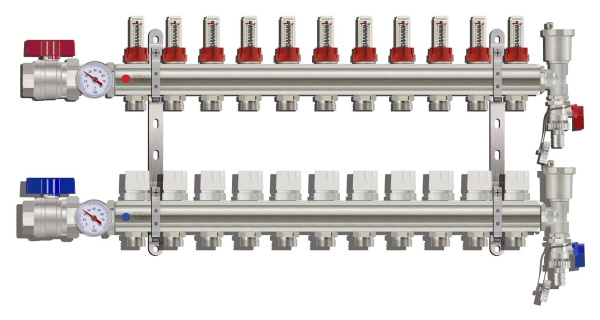 Колл. группа 1"х11х3/4" с расход. (латунь) TIM с кранами