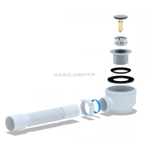 Сифон 11/2" * 50 душ.поддона клик-клак, сетка, гофр АНИ (Е455CLS) уп 8 шт